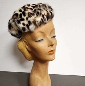 Vintage 50s Animal Print Genuine Fur Hat